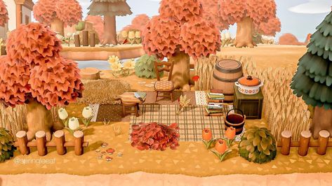 Anch Fall Ideas, Animal Crossing Autumn Town, Autumn Core Animal Crossing, Animal Crossing Over The Garden Wall, Acnh Hayride, Acnh Fall Space Fillers, Acnh Autumn, Small Picnic, Fall Cottagecore