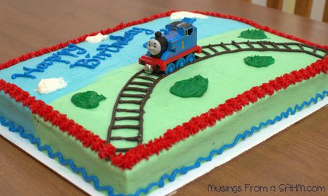 Cake Decorating - Thomas the Tank Engine Birthday Cake - Living Well Mom Thomas The Train Birthday Cake, Thomas Birthday Cakes, Thomas The Tank Engine Cake, Thomas Train Birthday, Thomas The Train Birthday, Thomas Birthday Parties, Thomas Train Cake, Thomas Cakes, Rodjendanske Torte