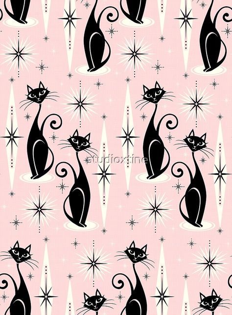 "Mid Century Meow Retro Atomic Cats " by studioxtine | Redbubble Art Deco Cat, Swimsuit Ideas, Cat Dolls, Black Kitties, Atomic Cat, Mid Century Cat, Witchy Decor, Retro Cats, Cat Doll