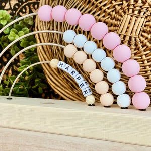 Diy Yarn Garland, Rainbow Abacus, Rainbow Baby Nursery, Boho Ideas, Rainbow Toy, Neutral Rainbow, Working Mom Tips, Nursery Toys, Wooden Rabbit