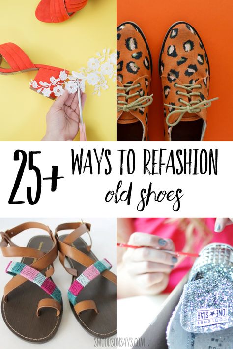 See how to makeover old shoes with some of these easy diy ideas! Check out ways to update boring shoes and save stained or worn out shoes with shoe refashion tutorials. Sandal Makeover Diy, Diy Boots Makeover Shoe Refashion, Diy Shoe Refashion, Diy Shoe Accessories Ideas, Painted Shoes Diy Ideas, Shoe Decoration Ideas, Upcycle Shoes Diy, Shoe Diy Ideas, Old Shoes Upcycle