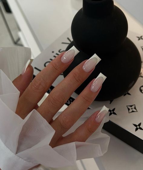 Tapered Square Nails, White Acrylic Nails, Basic Nails, Her Nails, Classy Acrylic Nails, Bride Nails, White French, Pink Acrylic Nails, Girls Nails