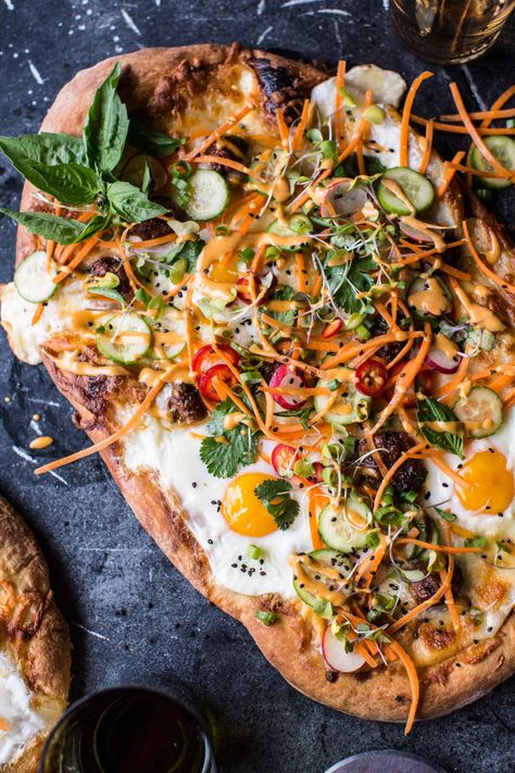 Banh Mi Pizza. - Half Baked Harvest Banh Mi Pizza, Ground Pork Recipes, Pizza Roll, Pickled Veggies, Half Baked, Banh Mi, Half Baked Harvest, Healthy Smoothie, Pizza Toppings