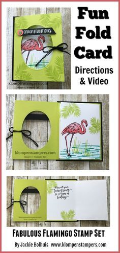 Directions & Video for Fun Fold Card using Stampin' Up! Fabulous Flamingo Birthday Card Design Ideas, Card Design Ideas, Gatefold Cards, Birthday Card Design, Interactive Cards, Shaped Cards, Card Making Tutorials, Fancy Fold Cards, Stamping Up Cards