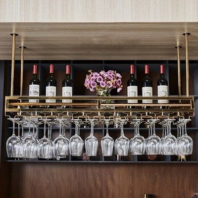 Bar Glass Rack, Wine Organizer, Bar Wine Rack, Hanging Wine Glass Rack, Bar Counters, Iron Wine Rack, Wine Rack Bar, Hanging Wine Rack, Stemware Rack