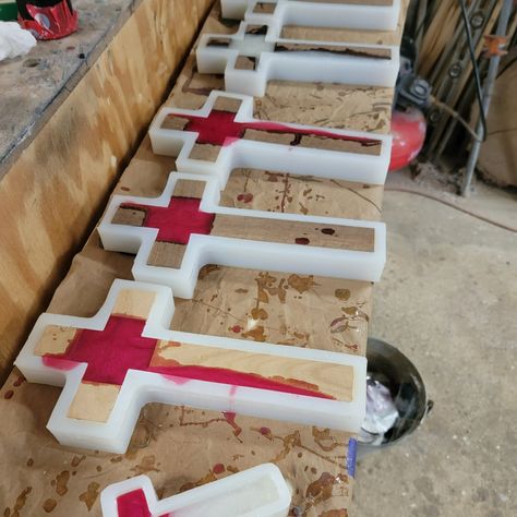 Epoxy Cross, School Auction Class Projects, Wooden Cross Crafts, Rustic Wood Cross, Wood Wall Cross, Ceramic Crosses, Colored Epoxy, Faith And Hope, Broken Hearted