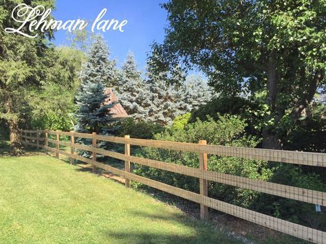 Sharing how to make a fence along the back of our property. A cedar post and rail fence to keep our crazy dog Moose in our yard. Post And Rail Fence, Pasture Fencing, Split Rail Fence, Country Fences, Cedar Posts, Cheap Fence, Front Fence, Timber Fencing, Horizontal Fence