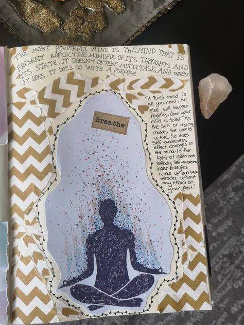 Spiritual bullet journal scrapbook page ideas Spiritual Art Journal, Spiritual Journal Pages, Healing Scrapbook, Spiritual Scrapbook, Spiritual Journal Ideas, Collage Notebook, Spiritual Drawings, Bullet Journal Scrapbook, Journey Journal