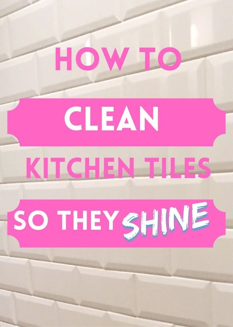 How to clean kitchen tiles and bring back the shine and sparkle! Our easy kitchen tile cleaning tips will clean up your tiles and grout in no time. Leaving them fresh, clean and shiny! | kitchen cleaning | clean home | home cleaning Cleaning Kitchen Backsplash Tile, How To Clean Grout In Kitchen, Clean Backsplash Kitchen, Shiny Kitchen, How To Clean Kitchen, How To Clean Stone, Cleaning Bathroom Tiles, Cleaning Ceramic Tiles, Beveled Subway Tile