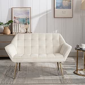 ZSARTS 48 inch Small Loveseat for Small Space, Modern Mini Sofa Couch Upholstered High Wingback Chair Velvet Settee Bench with Back 2-Seat Armchair for Bedroom Living Room, Cream White Loveseat, Mini Couch, Small Loveseat, Mini Sofa, Small Couch, Living Room Apartment, Upholstered Couch, Chairs For Small Spaces, Cute Dorm Rooms