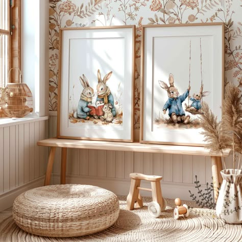 Peter The Rabbit Nursery, Peter Rabbit Art, Rabbit Playground, Family Watercolor, Peter Rabbit Nursery, Rabbit Family, Bunny Family, Rabbit Nursery, Rabbit Painting