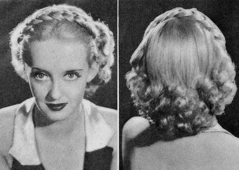 1930s-hairstyles - hair braids - Bette Davis 1930 Hairstyles, 1930's Hair, 30s Hair, 1930s Hairstyles, 1940s Hair, 1930s Hair, Retro Updo, 39 Steps, Vintage Hairstyles Tutorial