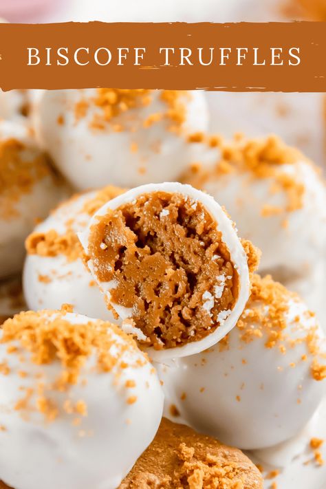 Cookie Truffles No Bake, No Bake Biscoff, Biscoff Cookies Desserts, Cookie Truffles, Biscoff Truffle Balls, Biscoff Truffles, Cookie Butter Truffles, Lotus Truffles Recipe, Baking Treats