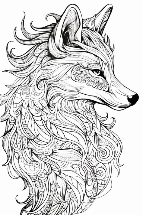 Wolf Mandala Art, Mandala Art Animals, Animal Mandala Coloring Pages, Zentangle Animals Art, Fox Mandala, Mandala Wolf, Animal Mandala, Steampunk Coloring, Zentangle Animals