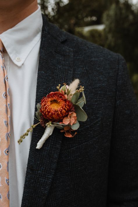 Autumn Wedding Flowers October, Boutineer Wedding, Fall Groom, Fall Boutonnieres, Prospect House, Rustic Boutonniere, Lapel Flower, Tahoe Wedding, Fall Wedding Flowers