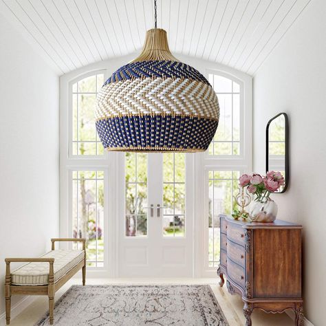 Kitchen Island Blue Rattan Pendant Light Handmade Natural Chandelier Natural Chandeliers, Rattan Pendant Lights, Blitz Design, White Rattan, Design Cafe, Living Room Light Fixtures, Bamboo Light, Kitchen Lights, Round Lamp