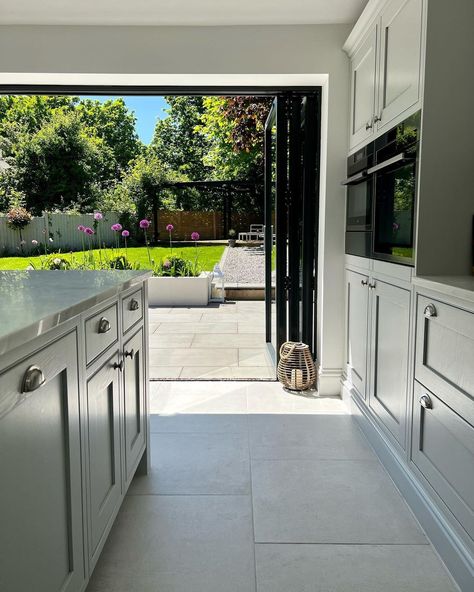 Bifold Doors Extension, Bi Folding Doors Kitchen, White Bifold Doors, Garage Renovation, Holiday Monday, Bank Holiday Monday, Garden Inspo, Hallway Designs, Window Ideas