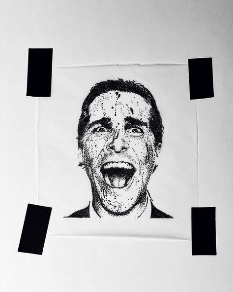 Patrick Bateman Tattoo, American Pshyco Tattoo, Patrick Bateman Stencil, Christian Bale Sketch, Patrick Bateman Drawing, Horror Tattoos, Patrick Bateman, Adrien Brody, Horror Tattoo