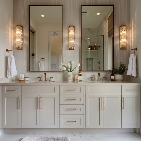 Warm Marble Bathroom, Warm Transitional, Bathroom 2024, Neutral Bathroom Decor, Master Bath Design, Small Bathroom Remodel Designs, Master Bath Vanity, Luxury Master Bathrooms, Elegant Bath