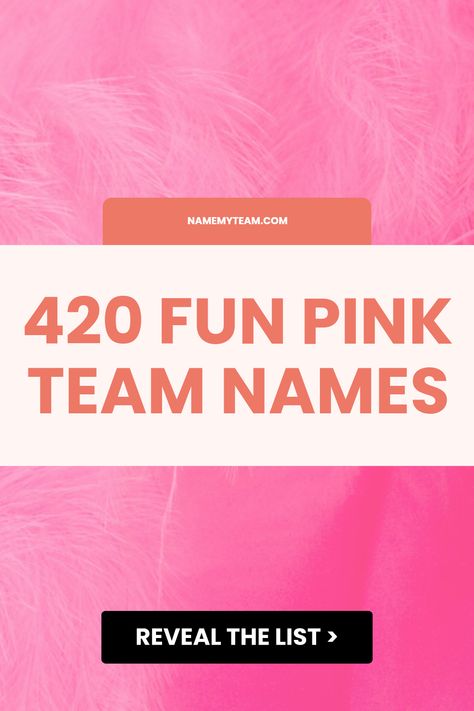 Searching for the perfect name for your pink-themed team? Look no further! We’ve compiled a list of 420 catchy, creative, and funny pink team names that will add flair and fun to any event. Whether you're participating in a sports tournament, a charity walk or a fun competition, having a unique name can pump up your spirits! Explore our full list and get inspired to pick the ultimate team name that stands out. Don't miss out on all the fun ideas waiting for you—click to discover now! Pink Jersey With Team Name For Team Events, Pink Tops With Team Name For Team Spirit, Pink T-shirt With Team Name For Sports Season, Sports Team Name Pink T-shirt, Team-colored Sporty Jersey With Team Name, Pink Warrior, Pink Shark, Swag Ideas, Team Pink