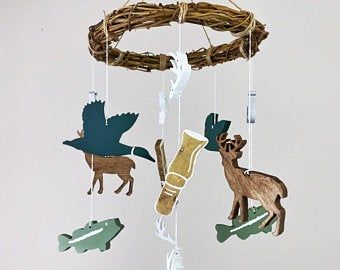 Hand made baby mobiles nursery sets and home by SeaBeeMarket Hunting Theme Nursery, Vintage Cowboy Nursery, Hunting Bedroom, Fishing Nursery Theme, Woodland Camping, Hunting Nursery, Sophisticated Nursery, Michael Dean, Duck Nursery