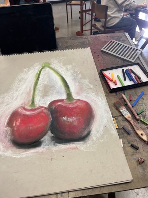 #art #cherry #cherryaesthetic #drawing #draw #drawingaesthetic #collegeart #artmajor #pastel #nupastel #nupasteldrawing #colordrawing #composition #shadow #red #redaesthetic #fruit Soft Pastel Drawing, Soft Pastels Drawing, Art Major, Dry Pastel, Oil Pastel Art, Basic Drawing, Pastel Drawing, Pastel Art, Red Aesthetic