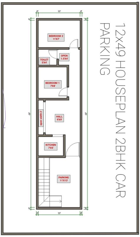 14x45 House Plan, 12×50 House Plan, 12×30 House Plan, 12×40 House Plan, Small Apartment Floor Plans, Autocad Design, Mini House Plans, Micro House Plans, Square House Plans