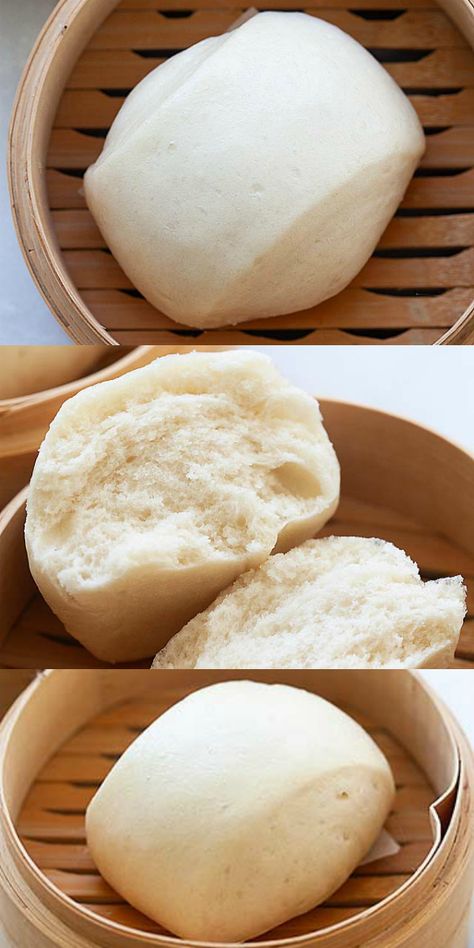 Cruller Recipe, Chinese Steam Bun Recipe, Steamed Buns Recipe, Chinese Pastries, Bamboo Steamer Basket, Buns Recipe Easy, Chinese Steamed Buns, Steam Buns Recipe, Steamed Bao Buns