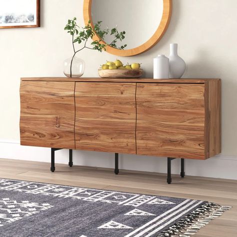 Foundstone™ Sanjana 72'' Wide Acacia Solid Wood Sideboard & Reviews | Wayfair Acacia Wood Sideboard, European Hinges, House Shelves, Buffet Tables, Living Room Home Office, Solid Wood Sideboard, Room Home Office, Accent Doors, Wood Sideboard