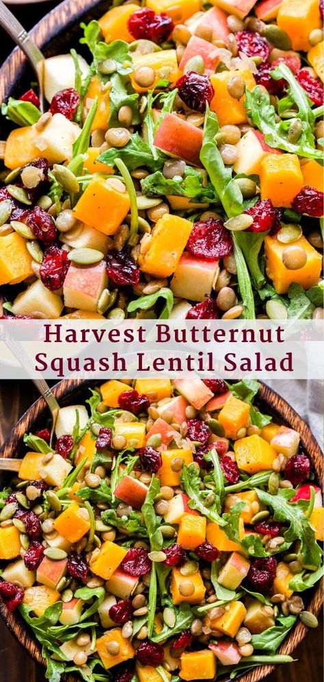 Butternut Squash Lentil, Lentils Salad, Fall Ingredients, Lentil Salad Recipes, Cider Vinaigrette, Thanksgiving Salad, Butternut Squash Salad, Squash Salad, Meatless Main Dishes