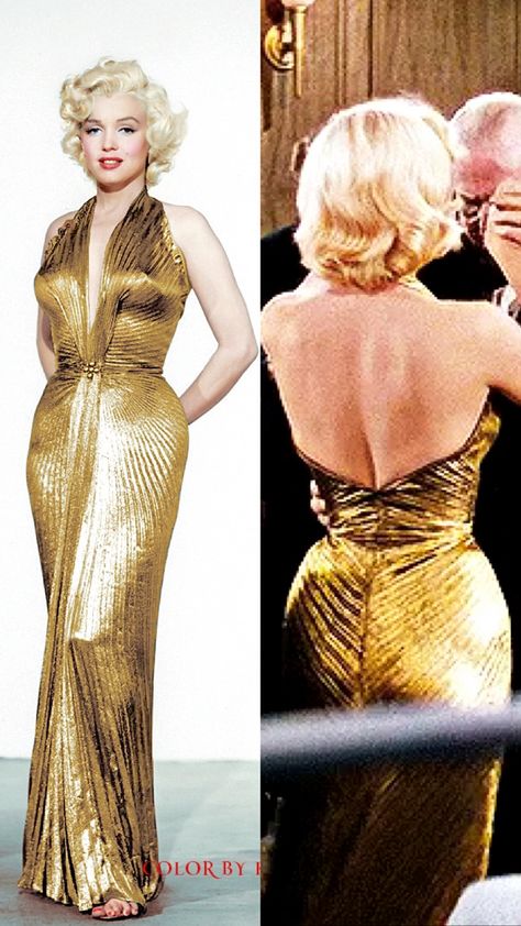 Marilyn Monroe Gold Dress, Hollywood Glam Dress, Dress 70s Style, Marilyn Monroe Outfits, Old Airplane, Marilyn Monroe Dress, Marilyn Monroe Portrait, Monroe Dress, Most Paused Movie Scenes