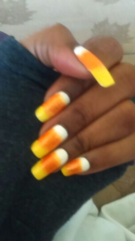 ^-^ My Candy Corn Nails for Halloween. Corn Nails, Nails For Halloween, Candy Corn Nails, Candy Corn, Halloween Nails, Corn, Convenience Store Products, Nail Art, Candy