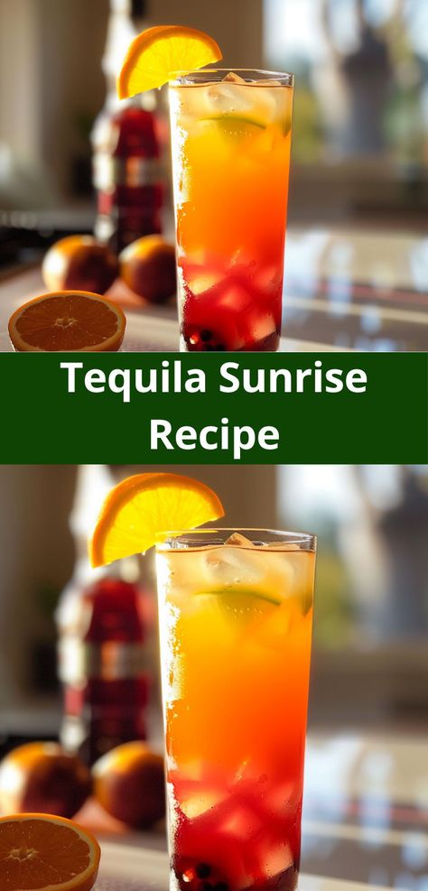 Easy Tequila Sunrise Recipe, Cocktail With Tequila, Tequila Orange Juice, Tequila Sunrise Recipe, Tequila Sunrise Cocktail, Sunrise Cocktail, Colorful Cocktails, Tequila Sunrise, Summer Gathering