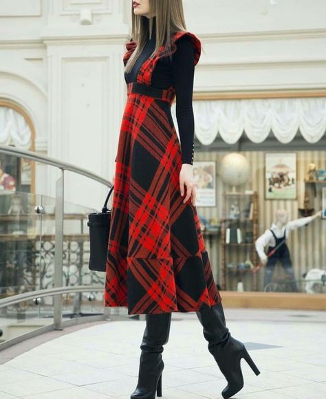 Polyvore Skirt, Fashion Outfits Polyvore, Tartan Fashion, Trendy Christmas Outfits, Red Plaid Dress, Outfits Polyvore, Skirts With Boots, Plaid Fashion, Plaid Dress