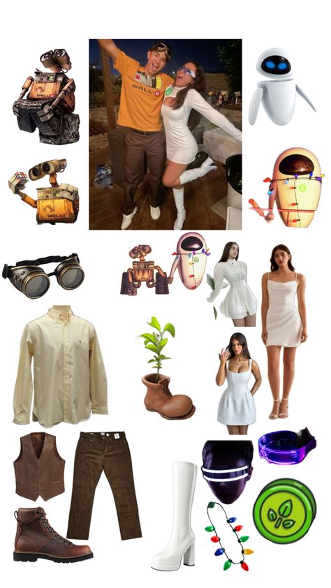 Wall e couples costume Wall E Costume, Scary Couples Costumes, Partner Costumes, Walle Y Eva, Eve Costume, Cute Group Halloween Costumes, Halloween Costumes For Teens Girls, Classy Halloween Costumes, Halloween Coustumes