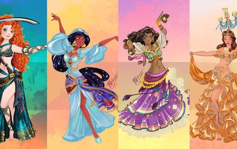 An Italian designer has reimagined Disney Princesses in a whole new way. Disney Mignon, Disney Stained Glass, Pocket Princesses, Dancing Drawings, Disney Princess Fashion, Belly Dancer, Princesa Disney, Disney Addict, Disney Princess Art