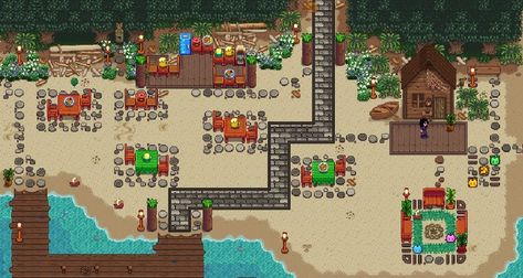 Beach decoration🏖️🏝️ Stardew valley layout💖 Stardew Valley Beach Decoration, Beach Stardew Valley Layout, Beach Stardew Valley, Stardew Valley Ideas, Stardew Valley Layout, Valley Village, Stardew Valley, Beach Decor, Aesthetic Pictures