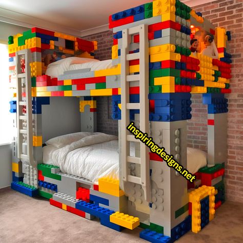 Lego Bunk Bed, Boys Lego Bedroom Ideas, Boys Lego Bedroom, Lego Bed, Tree House Bedroom, Bunk Room Ideas, Lego Bedroom, Lego Building Blocks, Kids Bedroom Design