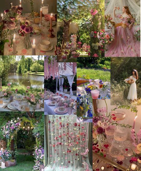 Princess Aesthetic Party Ideas, Bachelorette Fairy Theme, Garden Party Indoors Decorations, Fairycore Birthday Party Aesthetic, Fairy Party For Adults, Ethereal Garden Party, 18th Garden Party Ideas, Garden 21st Birthday Party, Garden Party Asthetics