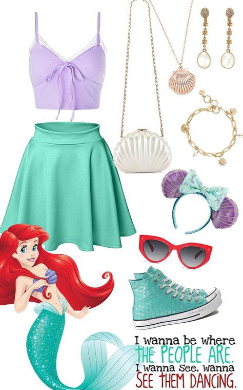 Disney Outfits Ariel, Ariel Themed Outfits, Cute Disney Princess Outfits, Ariel Outfit Ideas Disneybound, Bell Inspired Outfit Disney, Disney Halloween Outfits Disneybound, Disney Princess Themed Outfits, Ariel Aesthetic Outfit, Disneybound Outfits Ariel