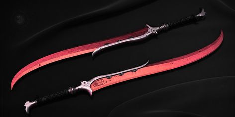 Dual Weilding Art, Twin Swords Fantasy Art, Dual Swords, Fantasy Blade, Cybernetic Arm, Tactical Swords, Fantasy Props, Cool Swords, Samurai Swords