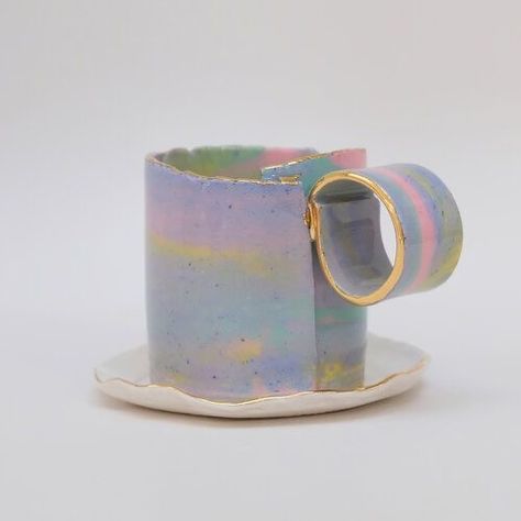 Rainbow Mug, Double Espresso, Ceramic Artwork, Espresso Cups Set, Ceramics Pottery Art, Porcelain Cup, Demitasse Cups, Porcelain Mugs, Ceramic Design