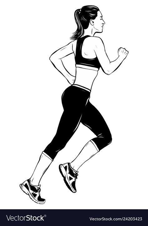 Running Woman Drawing, Running Illustration Drawings, Running Sketch, Running Drawing, Running Illustration, Running Woman, Running Pose, Arm Drawing, Female Runner