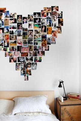 everyday treasures fromThe Domestic Curator: Dorm Room Picture Collages Picture Heart Wall, Dorm Room Pictures, Polaroid Collage, Dorm Sweet Dorm, Display Family Photos, Dorm Life, Renovation Design, Up House, Room Pictures