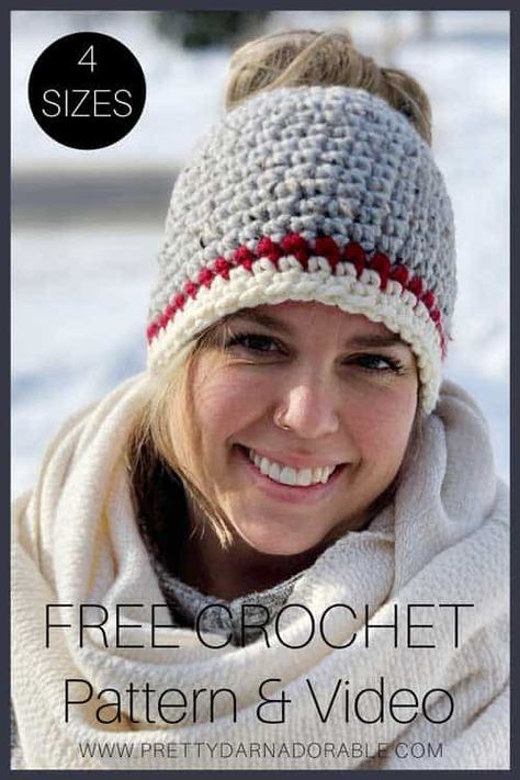 Crochet Messy Bun Hat Pattern Free, Ponytail Hat Crochet Free Pattern, Crochet Ponytail Beanie, Crochet Messy Bun Hat, Crochet Ponytail Hat Pattern, Messy Bun Hat Crochet Pattern, Ponytail Hat Pattern, Bun Hat Crochet Pattern, Crochet Bun Hat