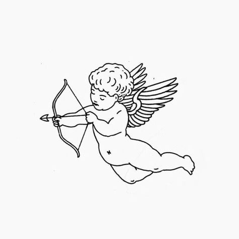 Cherub Tattoo Designs, Cupid Design, Cupid Tattoo, Cherub Tattoo, Inspiration Tattoos, Flash Tattoo Designs, Tattoo Flash Art, Flash Art, Simplistic Tattoos