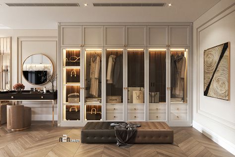 MASTER BEDROOM 02 ( NEOCLASSIC , LUXURY) on Behance Classic Contemporary Walk In Closet, Neoclassical Master Room, American Classic Walk In Closet, Neo Classic Dressing Room, Neoclassical Dressing Room, Classical Walk In Closet, Master Bedrooms New Classic, Neo Classic Walk In Closet, Neoclassical Wardrobe Design