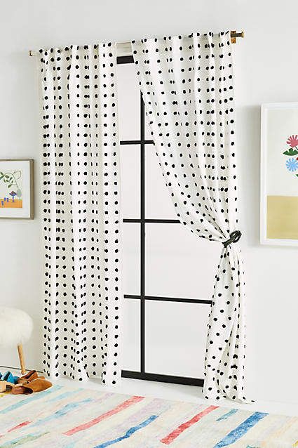 Anthropologie Tufted Makers Curtain #ad #homedecor #homestyle #homedecorideas  #AnthroFave #AnthroRegistry #bohochic #boho  #homedecorideas #livingroom #livingroomideas #livingroomdecor Eclectic Curtains, Polka Dot Curtains, Tassel Curtains, Living Room Decor Curtains, Mediterranean Home Decor, Spanish Style Homes, Kids Curtains, Custom Drapes, Black Curtains