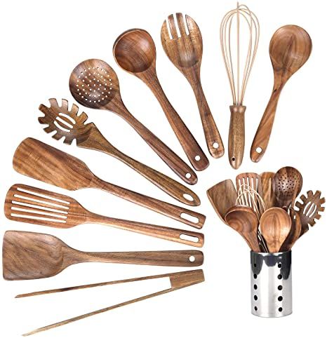 Kitchen Wooden Utensils for Cooking, Wood Utensil Natural Teak Wood Spoons for Cooking,Kitchen Utenails Set with Holder,Wooden Kitchen Utensil Set With Spatula and Ladle (11) Wood Products Ideas, Utensils Photography, Wooden Cooking Utensils Set, Wooden Kitchen Accessories, Spoon Salad, Wooden Utensils Set, Best Cooking Utensils, Wood Kitchen Utensils, Wooden Cooking Utensils