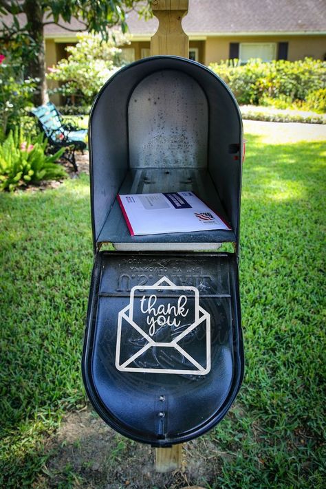 Mailbox Thank You Decal Postal Worker Gratitude Sticker Mail - Etsy in 2022 | Mailbox stickers, Mailbox decals, Mailbox design Mailbox Pole Makeover, Mailbox Sticker Ideas, Landscape Ideas For Mailbox Area, Mailbox Designs Vinyl Decals, Mailbox Vinyl Ideas, Diy Mailbox Makeover, Vinyl Mailbox Decal Ideas, Mailbox Decal Ideas, Cricut Mailbox Decals Svg Free